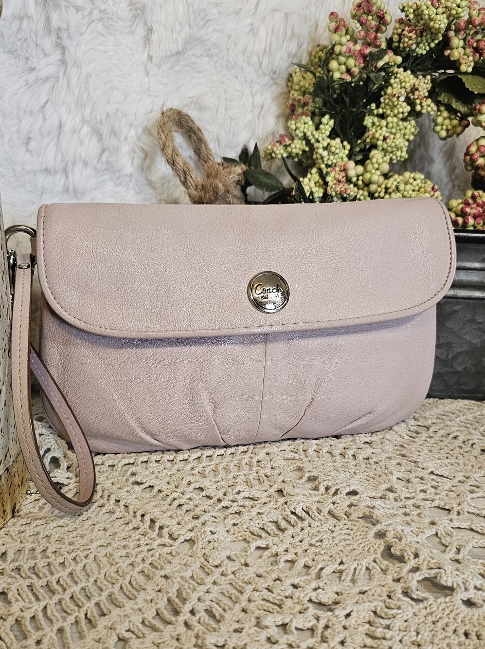 Coach Pale Pink Leather Wristlet Clutch